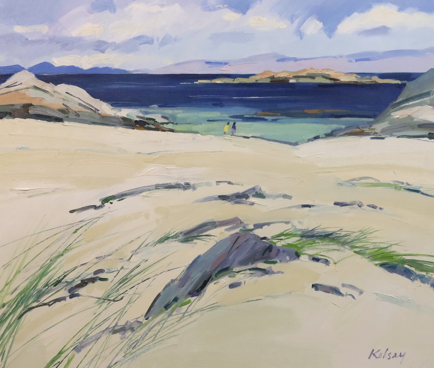 Robert Kelsey (Scottish, b.1949), 'Sunny beach - Iona', oil on canvas, 60 x 70cm